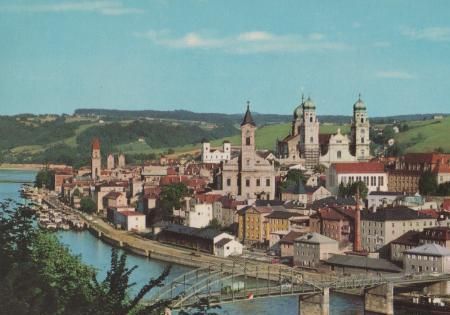 Passau - Donaupartie mit Hafen - ca. 1975 Passau - Donaupartie mit Hafen - ca. 1975