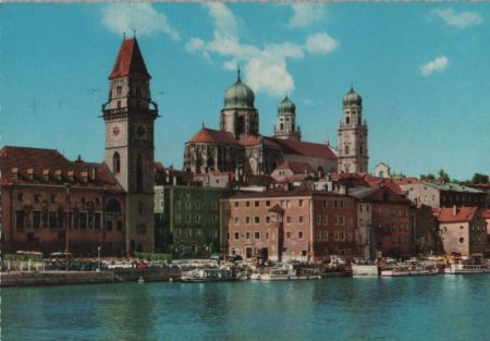 Passau - Donaupartie mit Rathaus - ca. 1975 Passau - Donaupartie mit Rathaus - ca. 1975