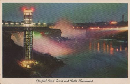 Niagarafälle, Prospect Point Tower, Falls Illuminated - ca. 1975 Niagarafälle, Prospect Point Tower, Falls Illuminated - ca. 1975