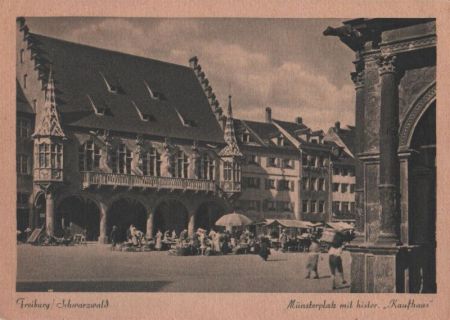 Freiburg - Münsterplatz mit Kaufhaus - ca. 1955 Freiburg - Münsterplatz mit Kaufhaus - ca. 1955
