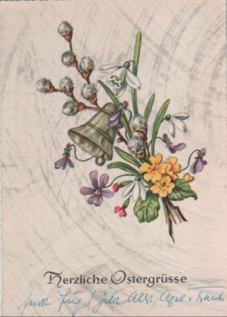 Herzliche Ostergrüße Glocke und Blüten Herzliche Ostergrüße Glocke und Blüten
