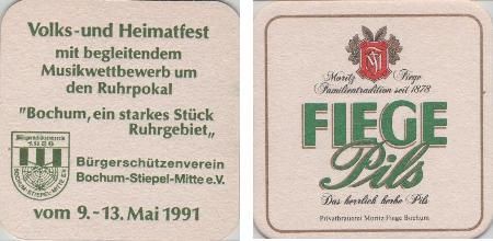 Bierdeckel quadratisch - Fiege 1991 Volksfest Bochum Stiepel Bierdeckel quadratisch - Fiege 1991 Volksfest Bochum Stiepel